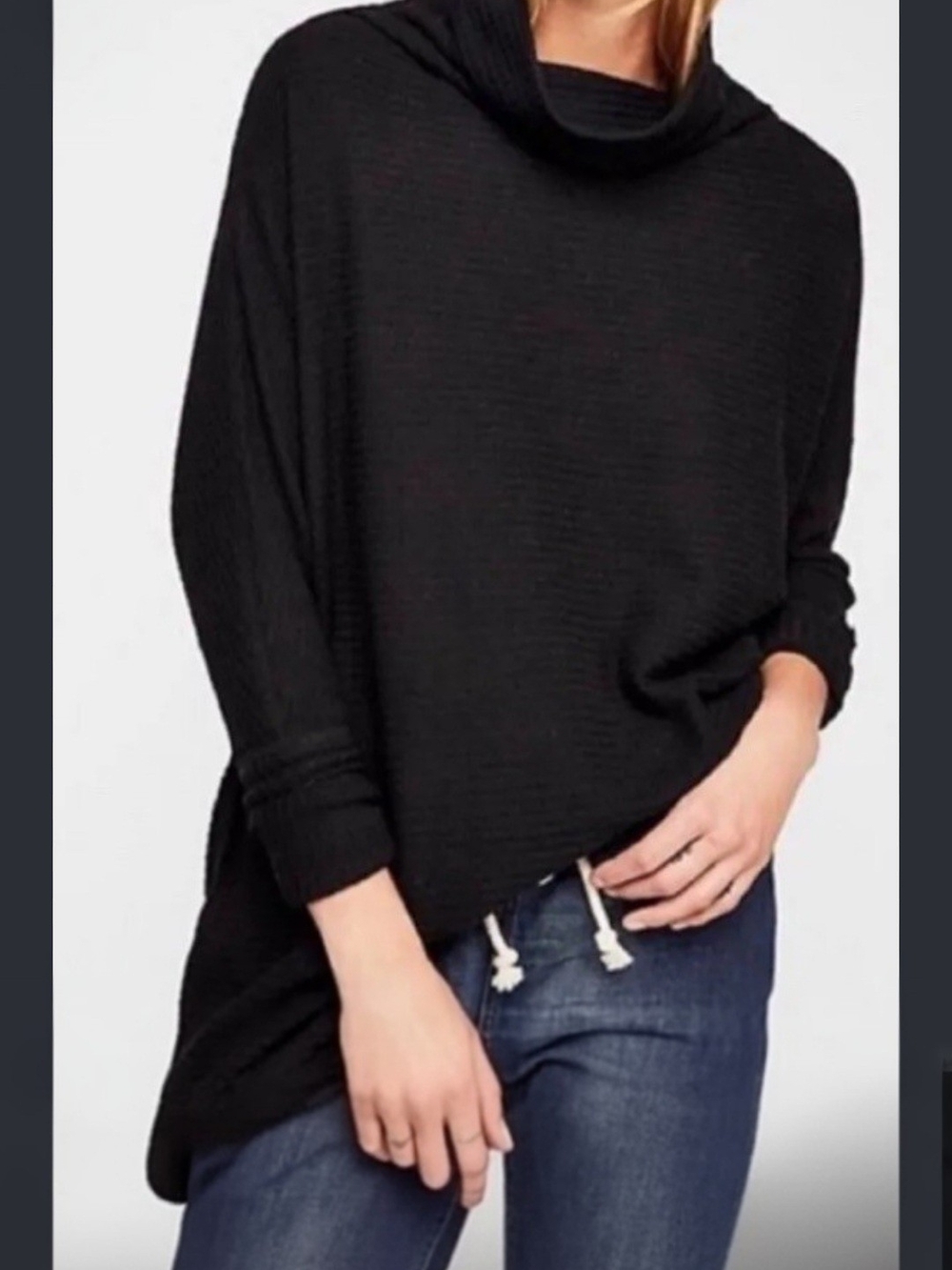 Free People Ottoman Slouchy Tunic Sweater Black Women's Size Large